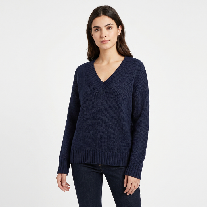 Women's V Neck Oversized Knit Sweater Longline Relaxed Fit Soft Wool Blend Pullover