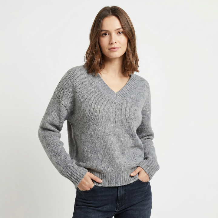 Women's V Neck Oversized Knit Sweater Longline Relaxed Fit Soft Wool Blend Pullover
