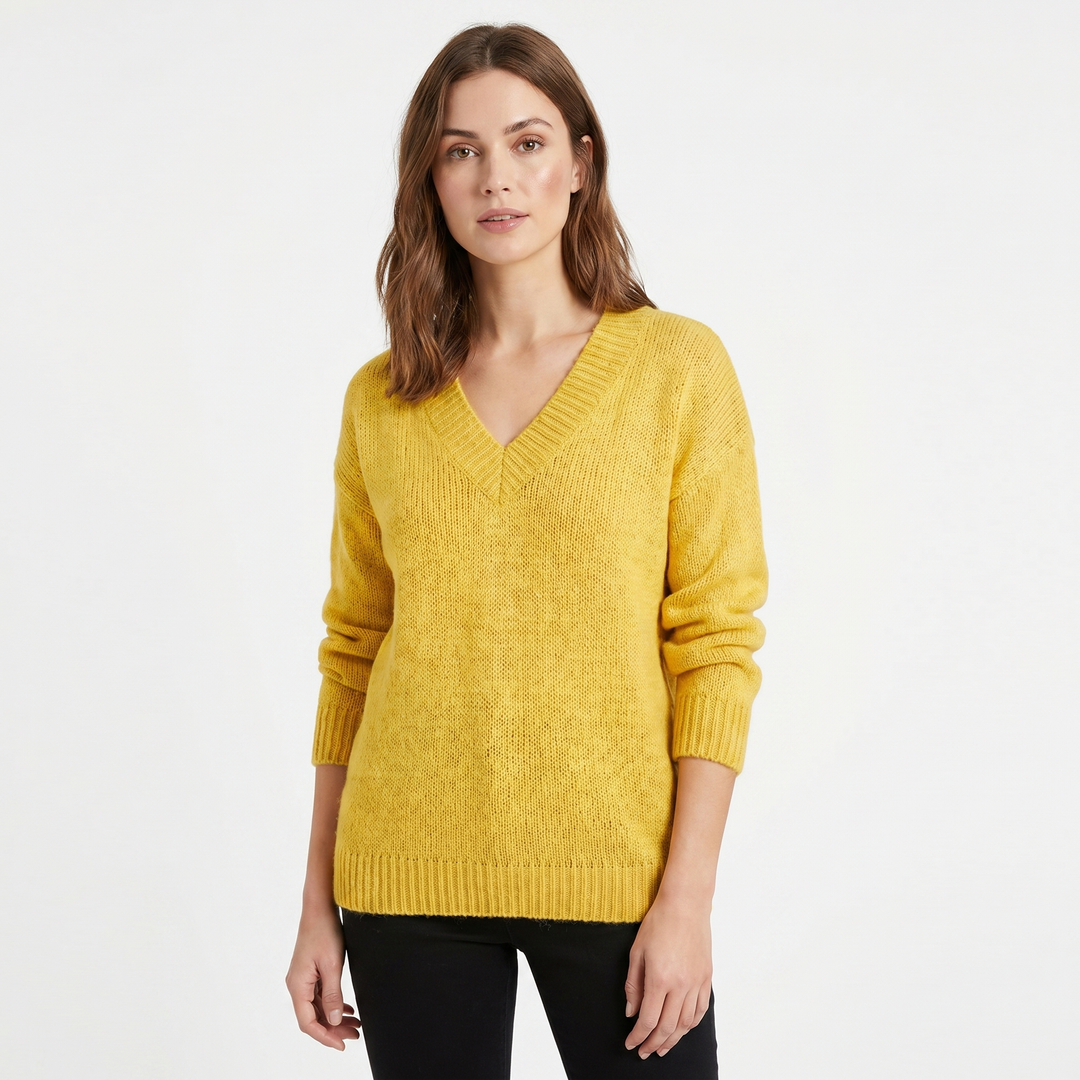 Women's V Neck Oversized Knit Sweater Longline Relaxed Fit Soft Wool Blend Pullover