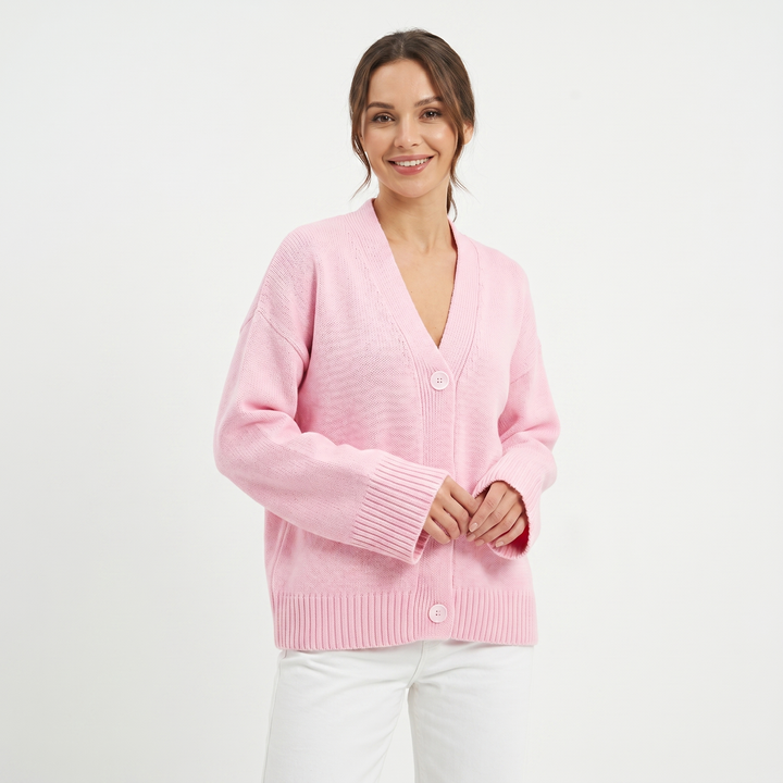 Women's Oversized V Neck Cardigan Button Front Boxy Knit Sweater Casual Everyday