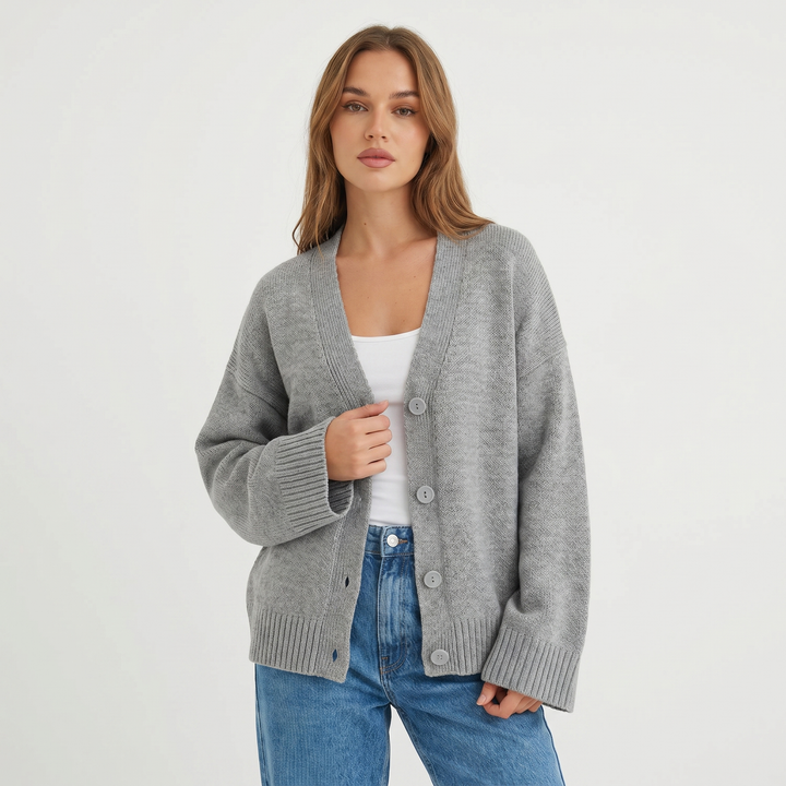 Women's Oversized V Neck Cardigan Button Front Boxy Knit Sweater Casual Everyday