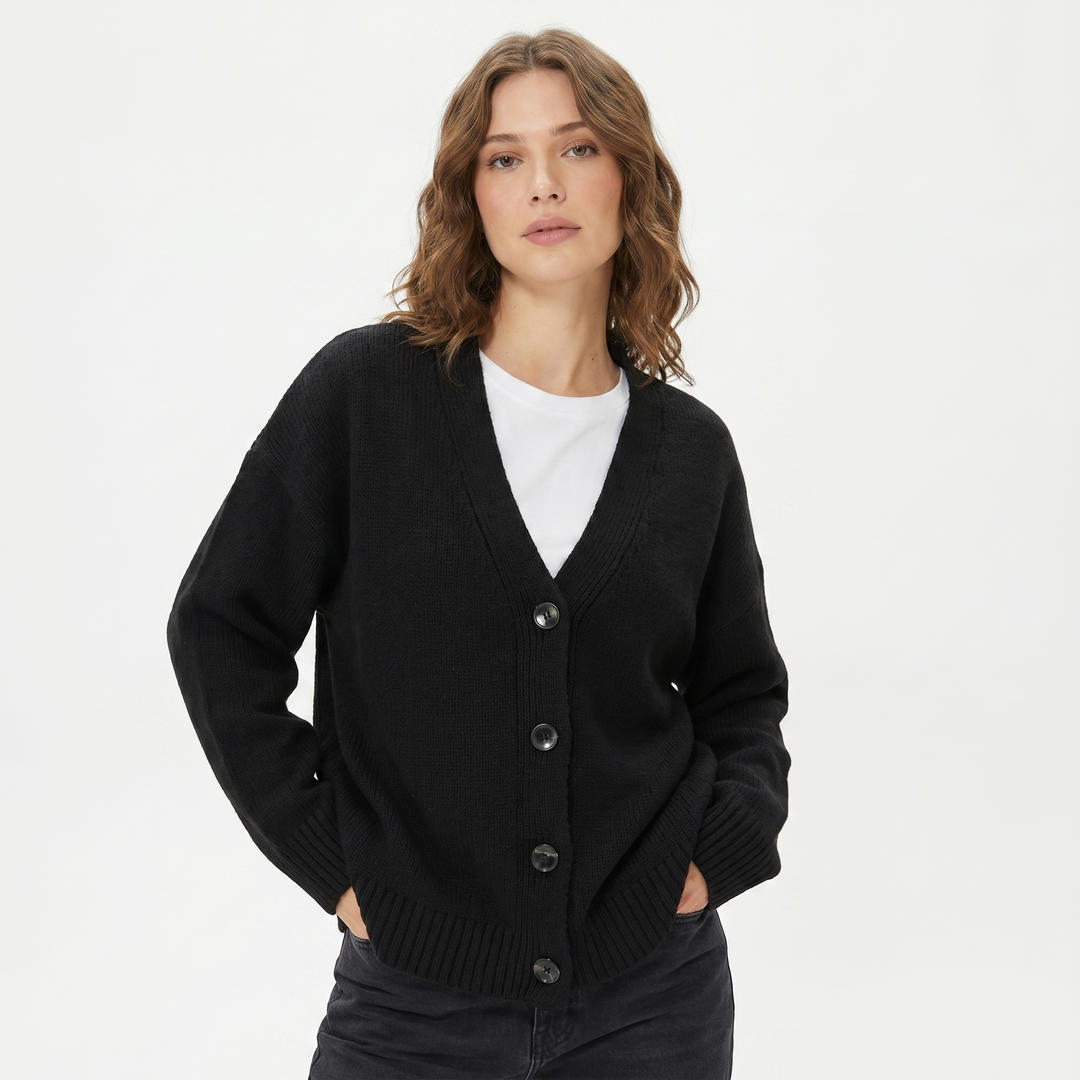 Women's Oversized V Neck Cardigan Button Front Boxy Knit Sweater Casual Everyday