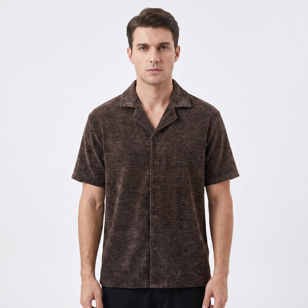 Men's Cuban Collar Shirt Short Sleeve Textured Relaxed Fit Casual Summer