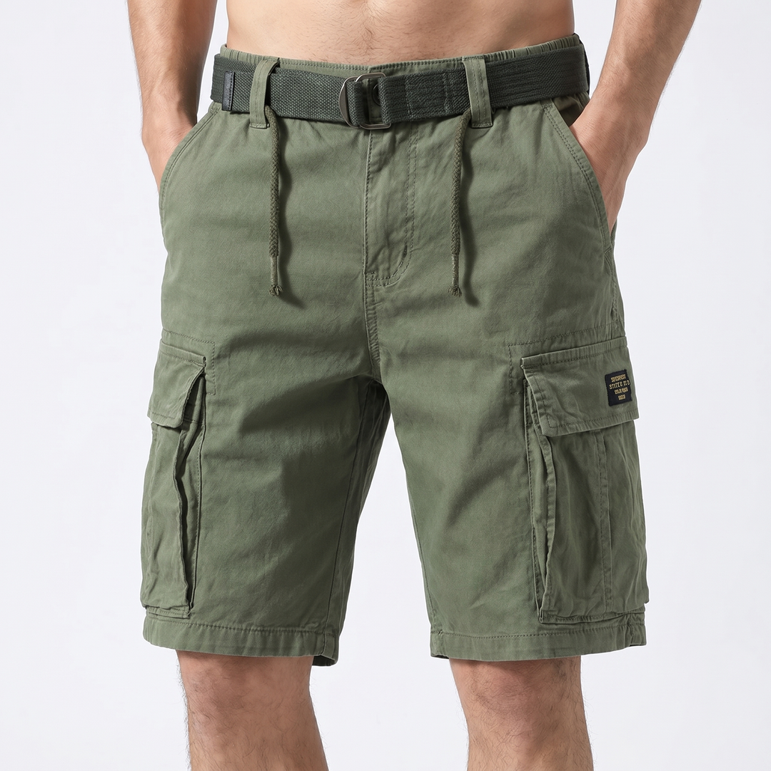 Men's Cotton Cargo Shorts Multi-Pocket Relaxed Fit Drawstring Casual Outdoor