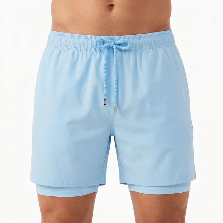Men's Swim Shorts Quick-Dry Built-In Liner Drawstring Beach Swimwear Trunks