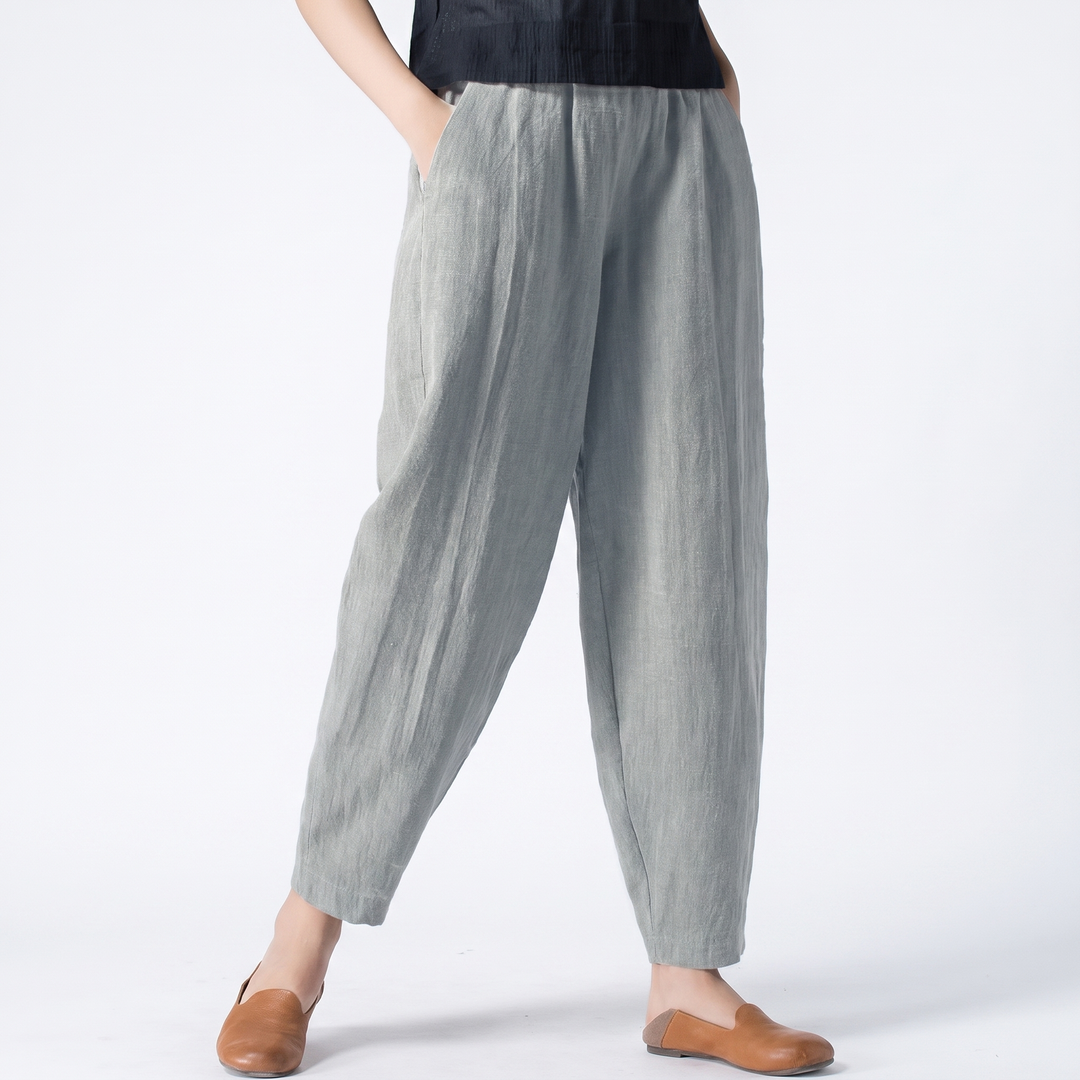 Women's Linen Harem Trousers Elastic Waist Tapered Casual Boho Summer Pants