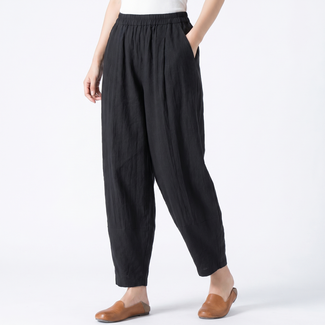 Women's Linen Harem Trousers Elastic Waist Tapered Casual Boho Summer Pants