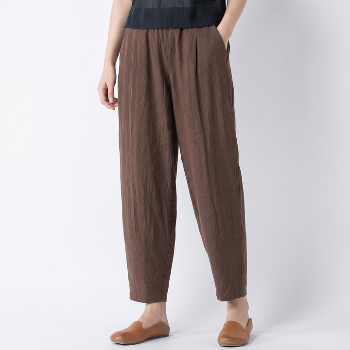 Women's Linen Harem Trousers Elastic Waist Tapered Casual Boho Summer Pants