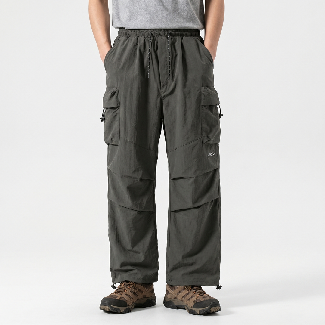 Men's Cargo Pants Wide Leg Drawstring Waist Multi-Pocket Outdoor Trousers
