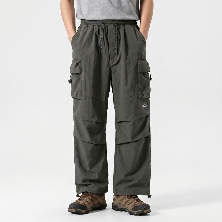 Men's Cargo Pants Wide Leg Drawstring Waist Multi-Pocket Outdoor Trousers