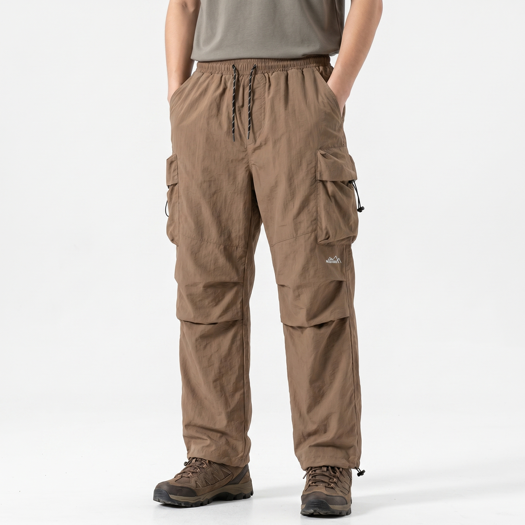 Men's Cargo Pants Wide Leg Drawstring Waist Multi-Pocket Outdoor Trousers