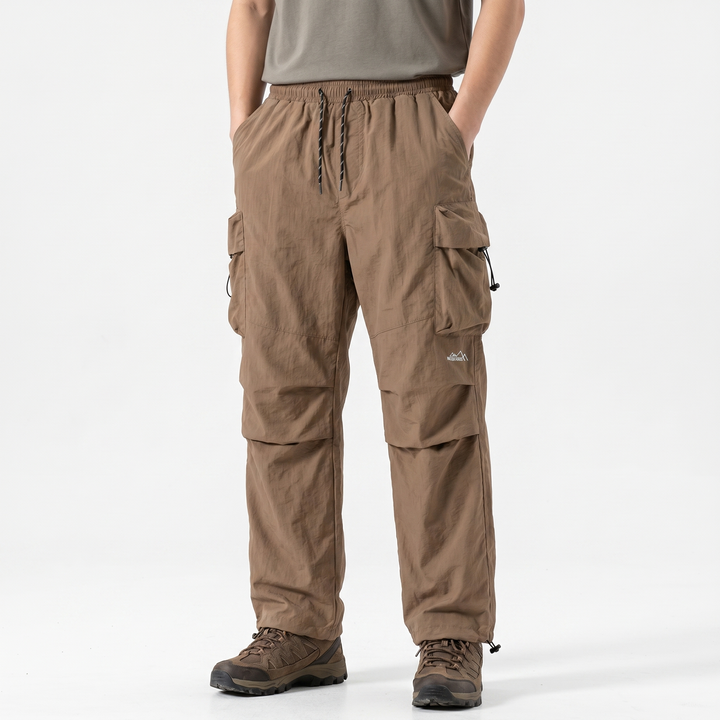 Men's Cargo Pants Wide Leg Drawstring Waist Multi-Pocket Outdoor Trousers