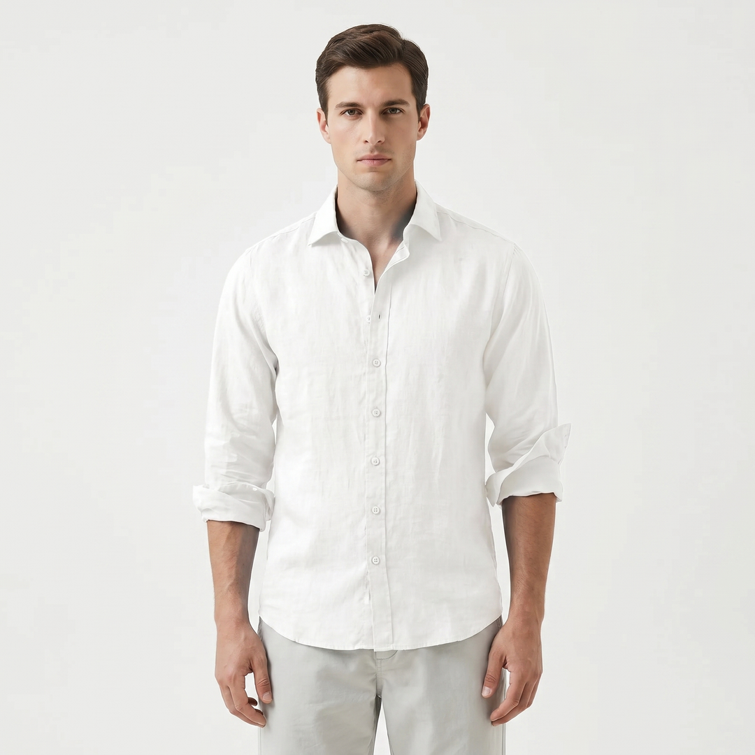 Men's Linen Long Sleeve Shirt Button-Down Spread Collar Relaxed Fit Casual