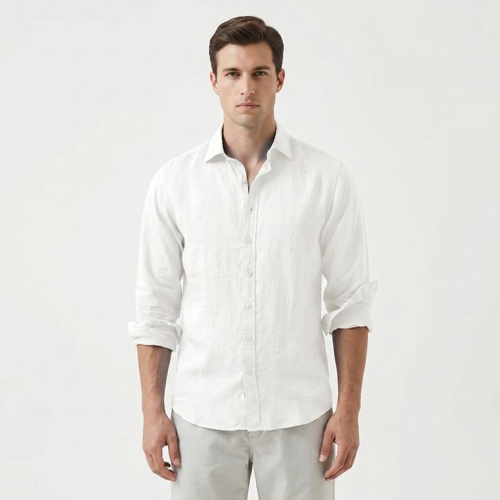 Men's Linen Long Sleeve Shirt Button-Down Spread Collar Relaxed Fit Casual