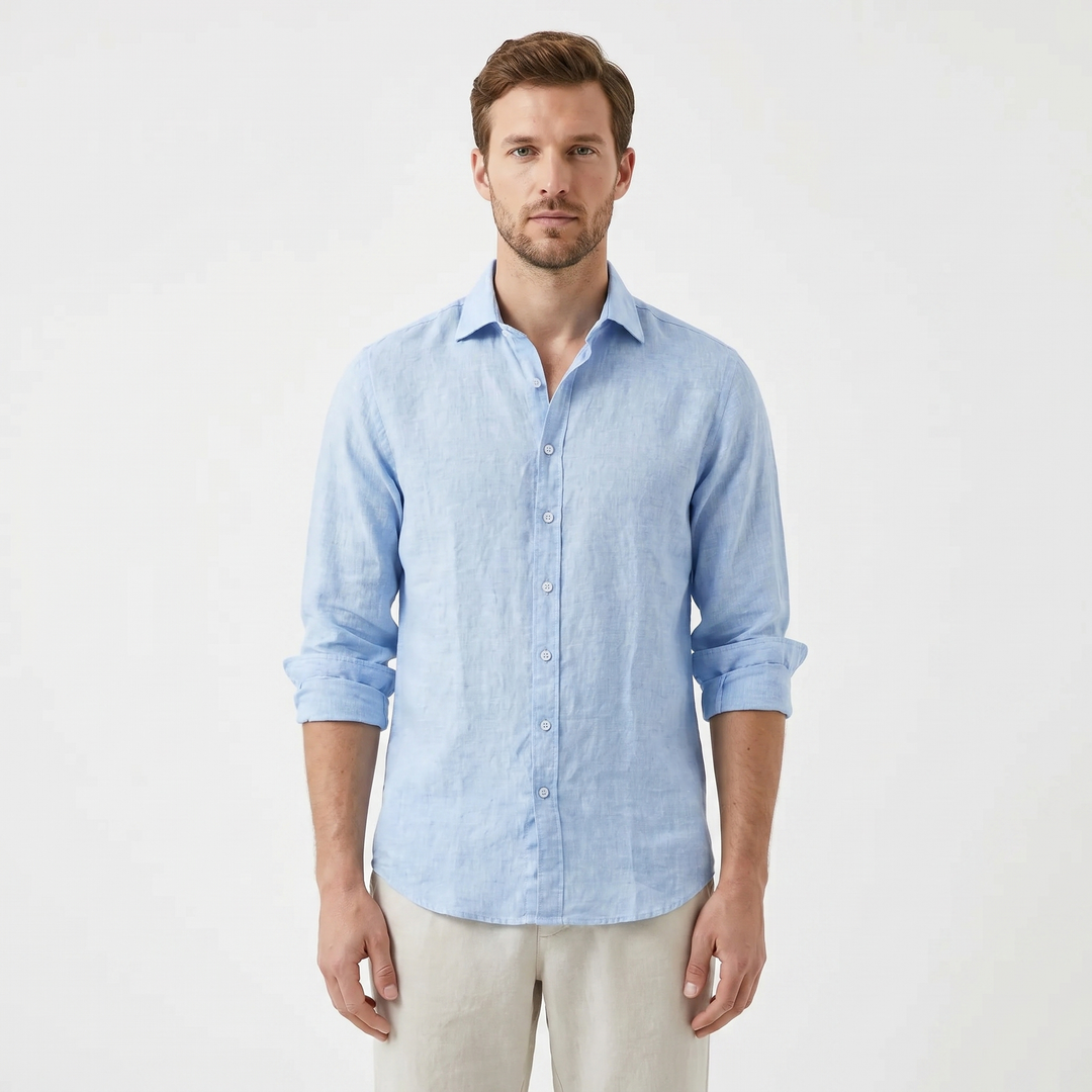 Men's Linen Long Sleeve Shirt Button-Down Spread Collar Relaxed Fit Casual