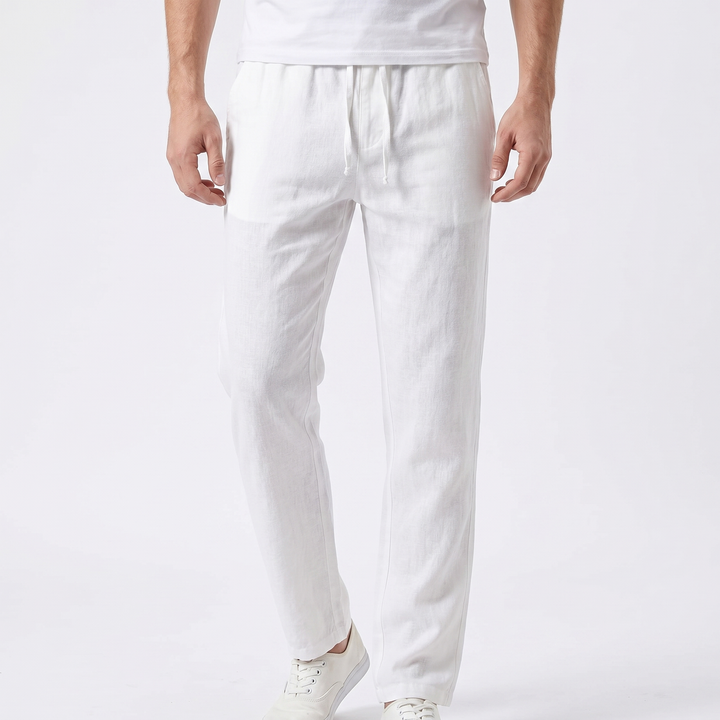 Men's Linen Drawstring Trousers Slim Tapered Fit Elastic Waist Casual Summer