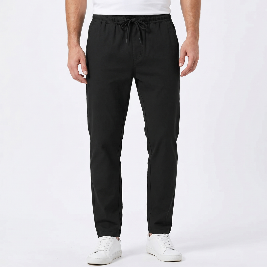 Men's Linen Drawstring Trousers Slim Tapered Fit Elastic Waist Casual Summer