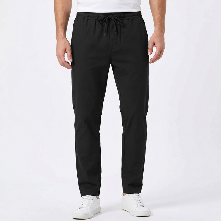 Men's Linen Drawstring Trousers Slim Tapered Fit Elastic Waist Casual Summer