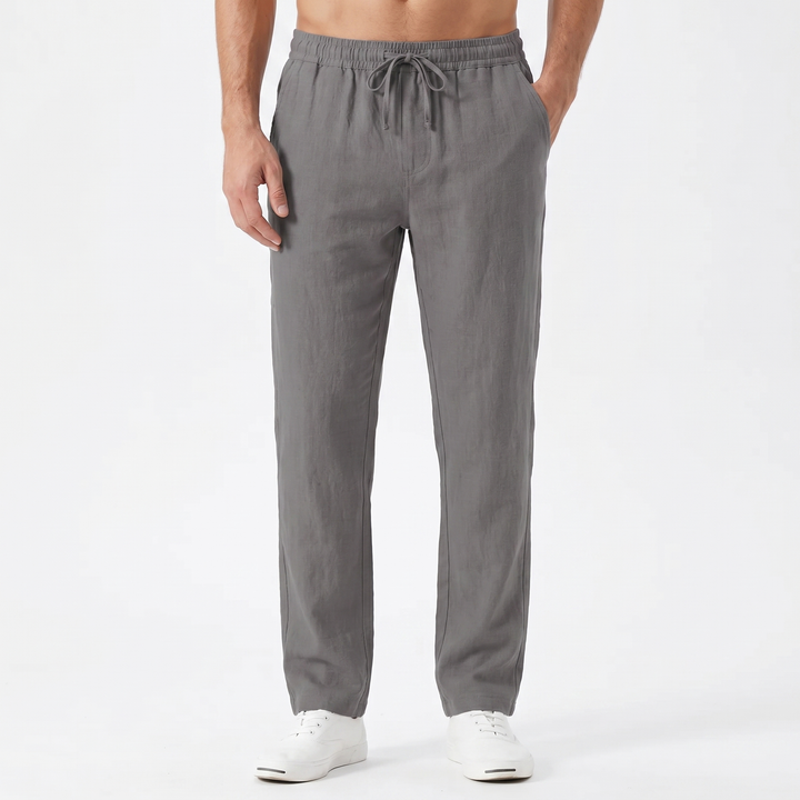 Men's Linen Drawstring Trousers Slim Tapered Fit Elastic Waist Casual Summer