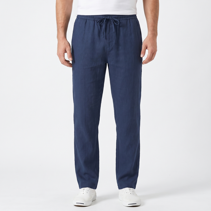 Men's Linen Drawstring Trousers Slim Tapered Fit Elastic Waist Casual Summer
