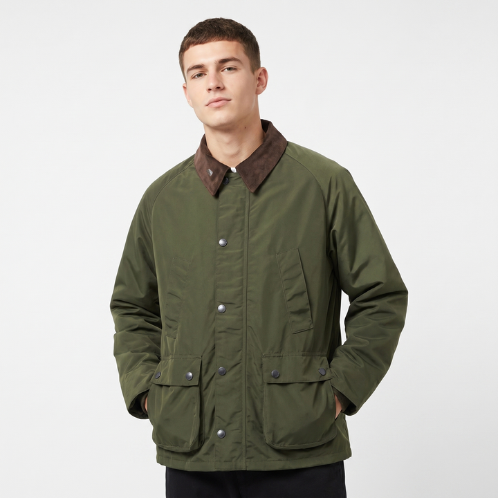 Men's Corduroy Collar Field Jacket Snap Button Country Barn Coat Multi-Pocket