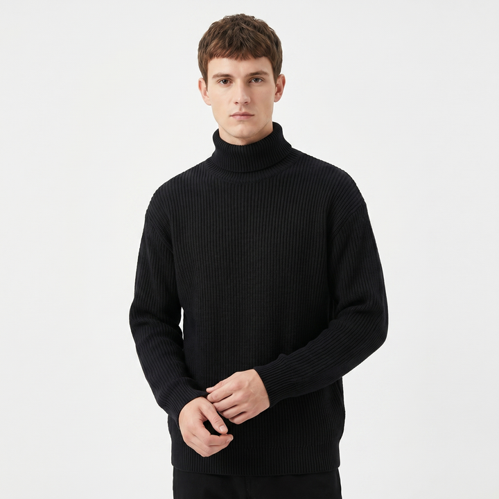 Men's Ribbed Turtleneck Sweater Slim Fit Roll Neck Knit Pullover Winter Jumper