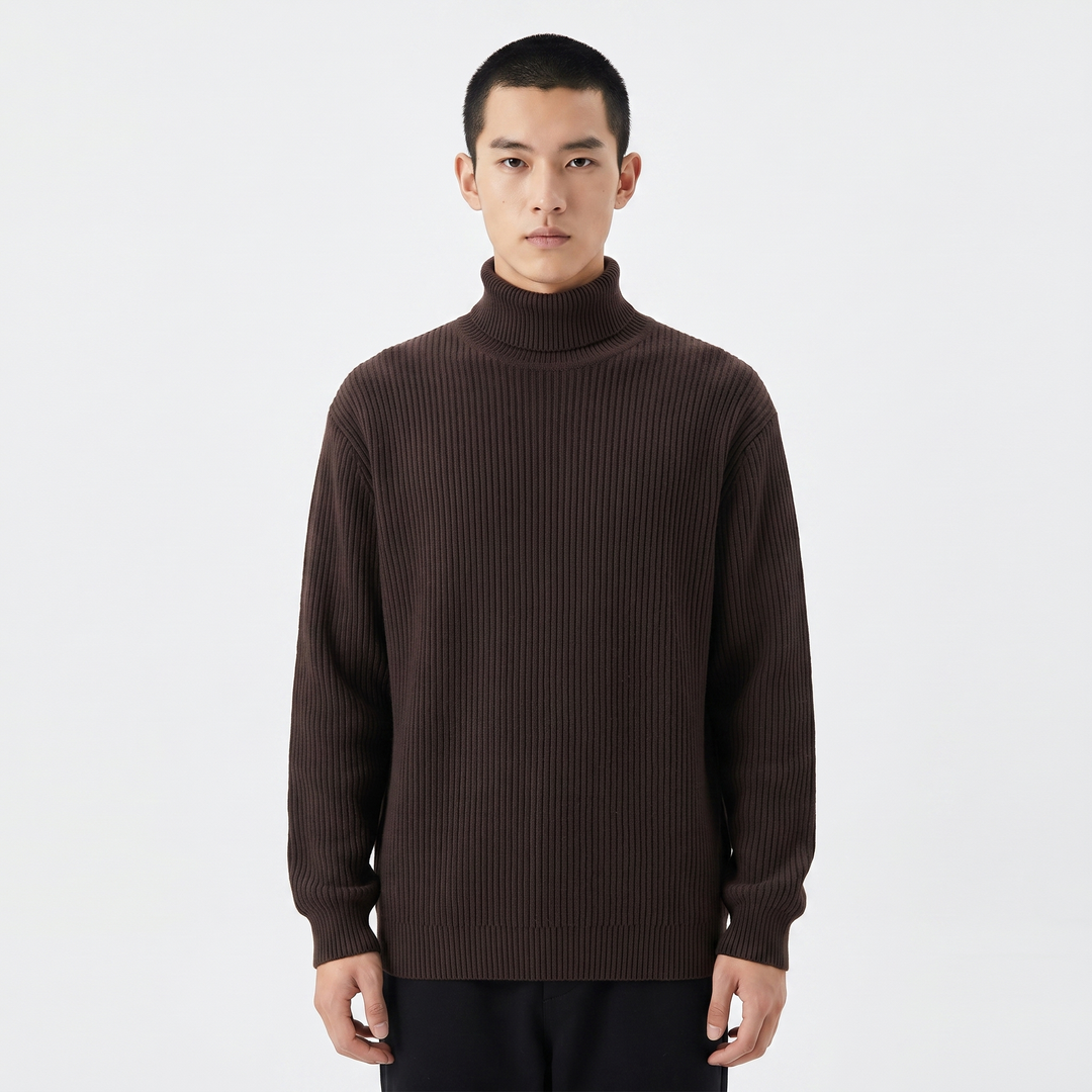 Men's Ribbed Turtleneck Sweater Slim Fit Roll Neck Knit Pullover Winter Jumper