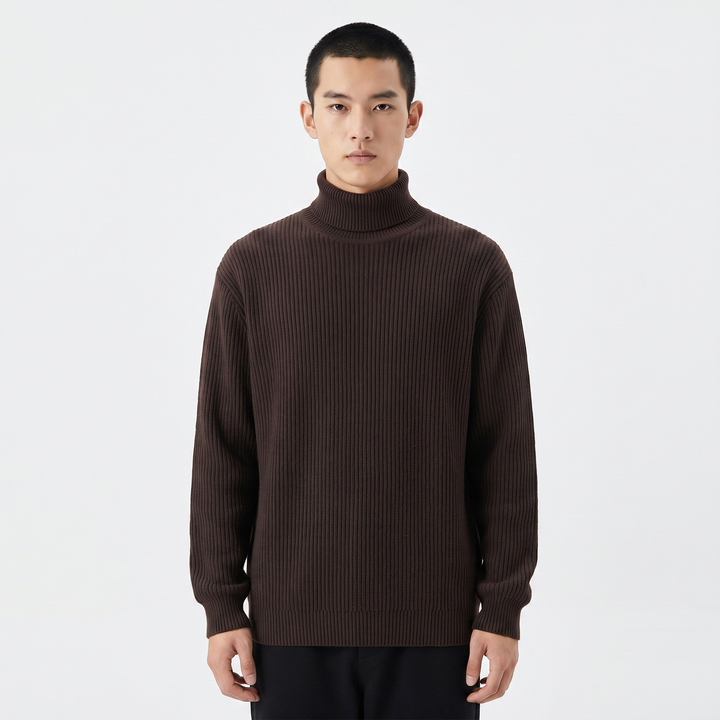 Men's Ribbed Turtleneck Sweater Slim Fit Roll Neck Knit Pullover Winter Jumper