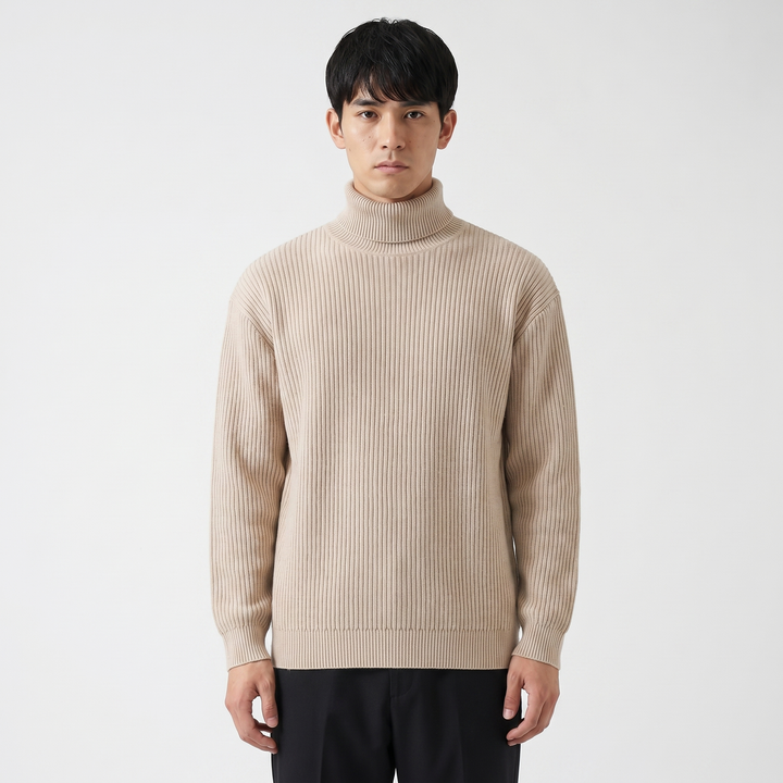 Men's Ribbed Turtleneck Sweater Slim Fit Roll Neck Knit Pullover Winter Jumper