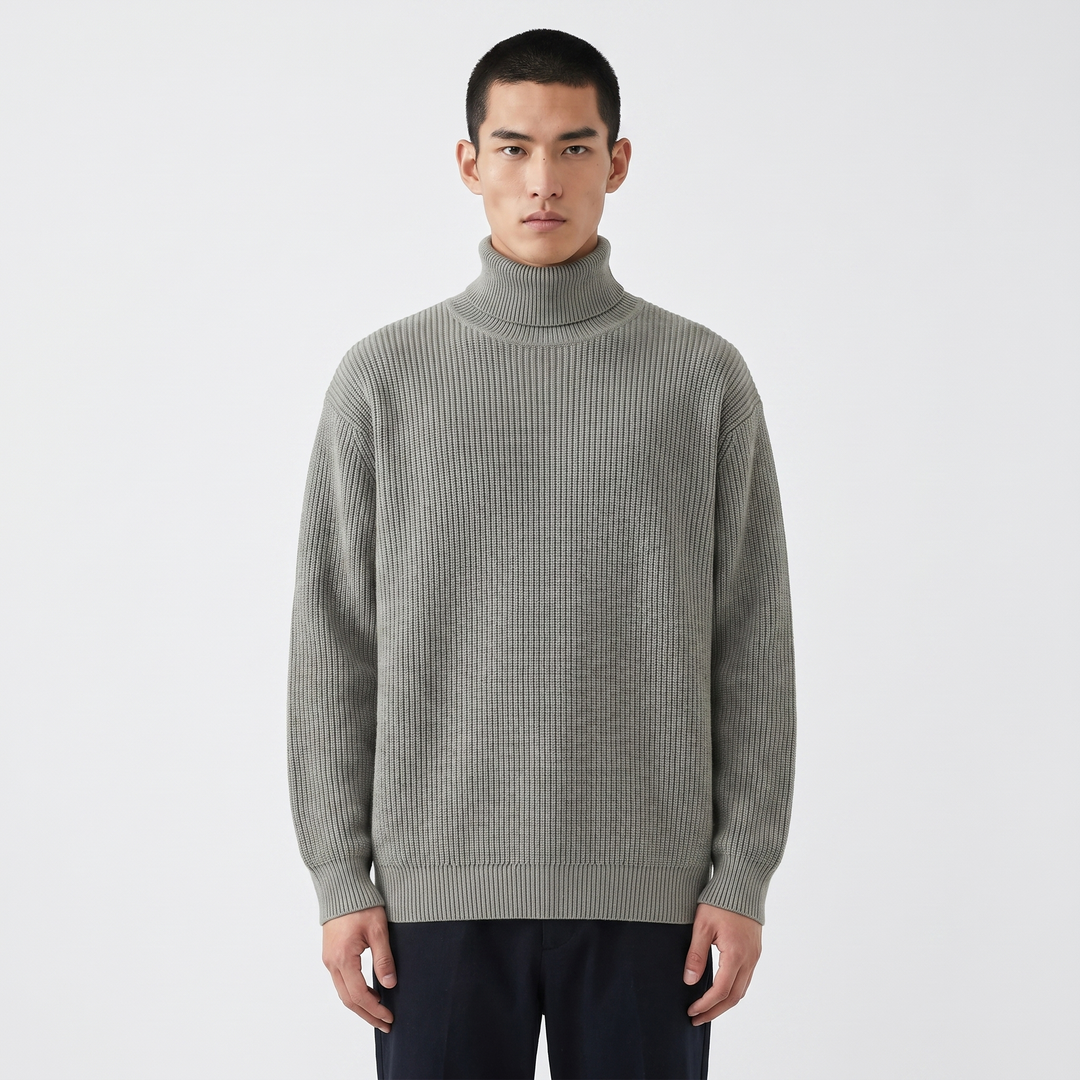 Men's Ribbed Turtleneck Sweater Slim Fit Roll Neck Knit Pullover Winter Jumper