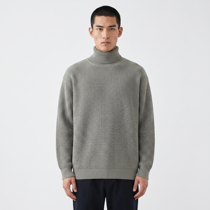 Men's Ribbed Turtleneck Sweater Slim Fit Roll Neck Knit Pullover Winter Jumper