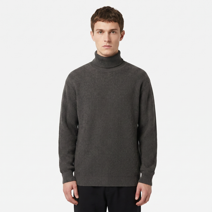 Men's Ribbed Turtleneck Sweater Slim Fit Roll Neck Knit Pullover Winter Jumper