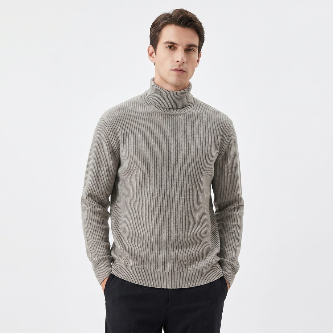 Men's Ribbed Turtleneck Sweater Slim Fit Roll Neck Knit Pullover Winter Jumper