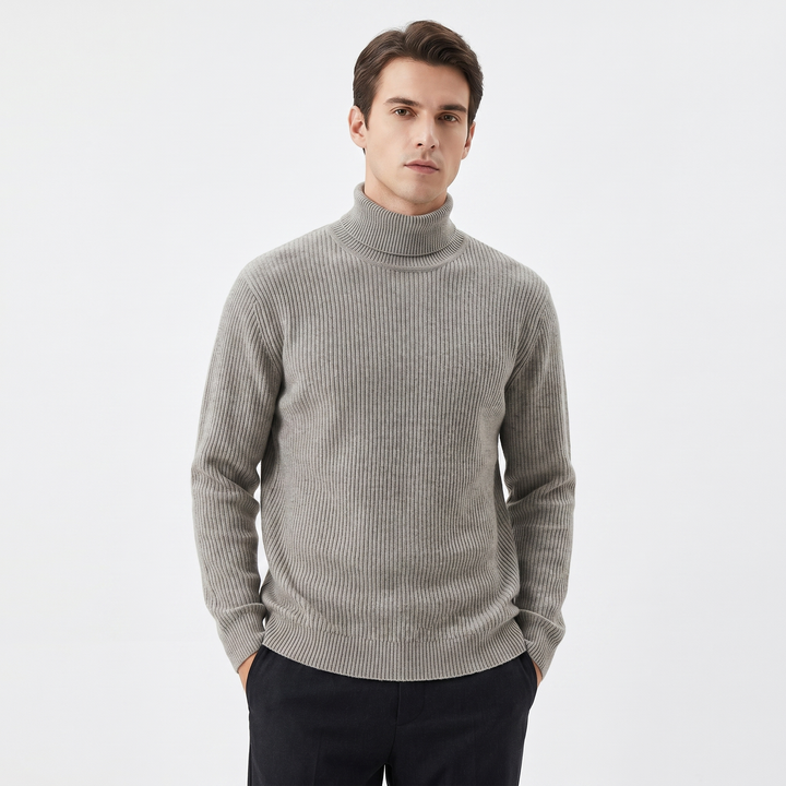 Men's Ribbed Turtleneck Sweater Slim Fit Roll Neck Knit Pullover Winter Jumper