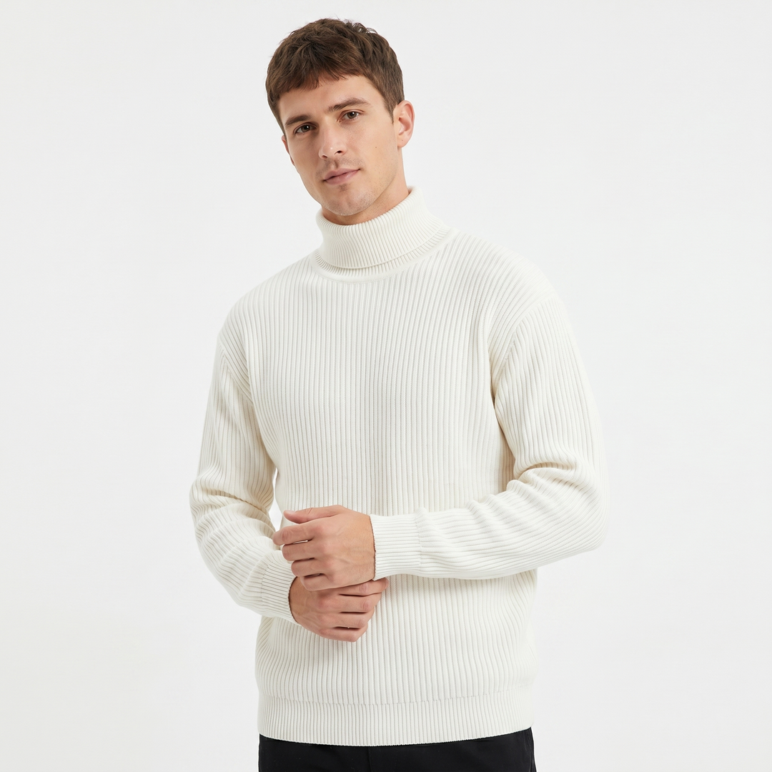 Men's Ribbed Turtleneck Sweater Slim Fit Roll Neck Knit Pullover Winter Jumper