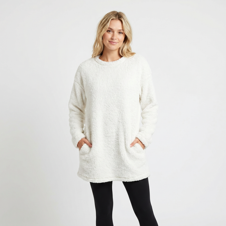 Women's Fluffy Fleece Tunic Top Oversized Crew Neck Sherpa Lounge Pullover