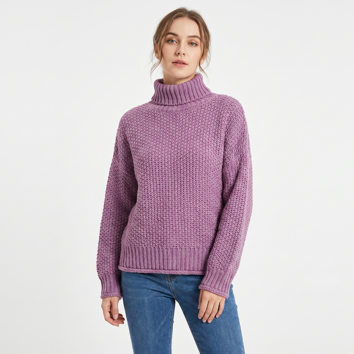 Women's Chunky Knit Mock Neck Sweater Oversized Waffle Stitch Pullover Jumper