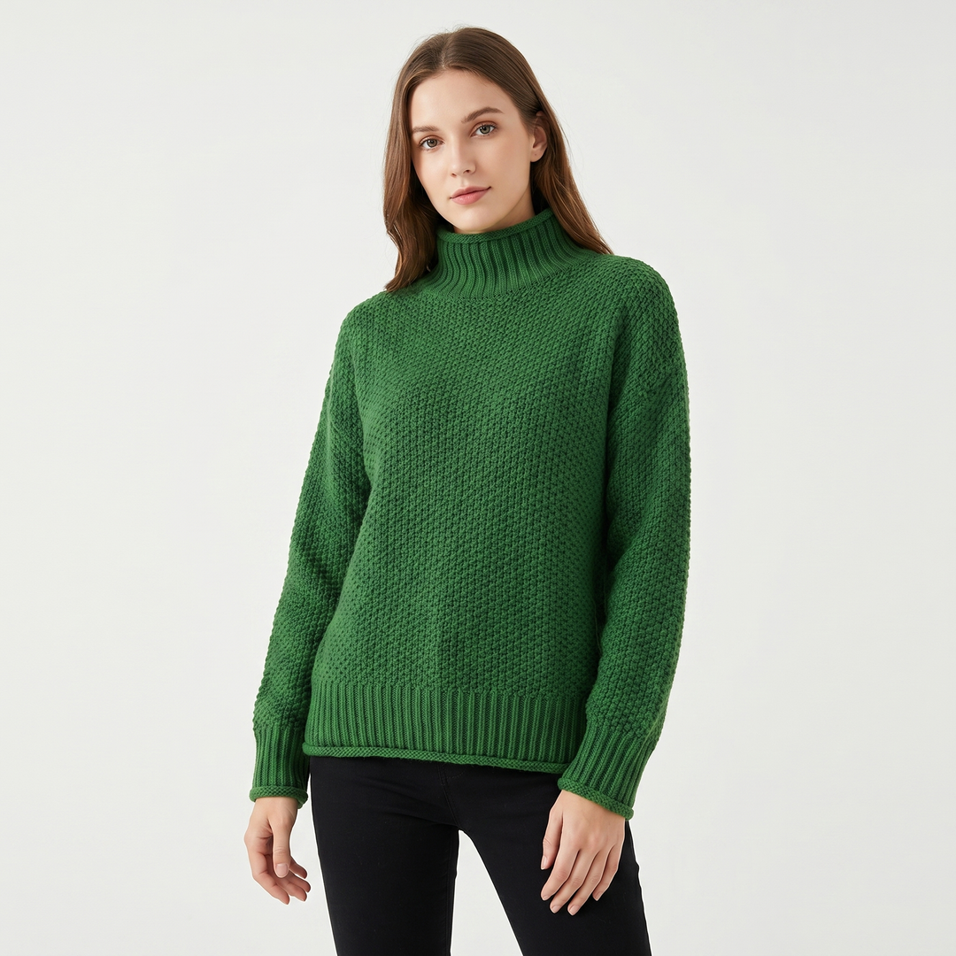 Women's Chunky Knit Mock Neck Sweater Oversized Waffle Stitch Pullover Jumper