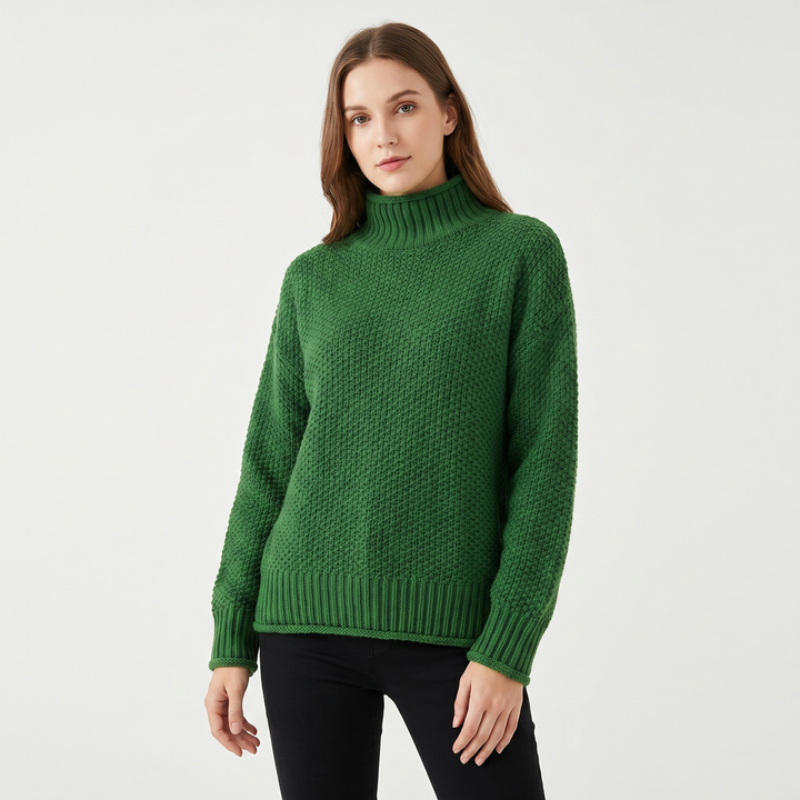 Women's Chunky Knit Mock Neck Sweater Oversized Waffle Stitch Pullover Jumper