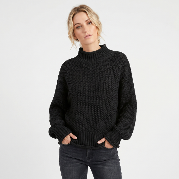 Women's Chunky Knit Mock Neck Sweater Oversized Waffle Stitch Pullover Jumper