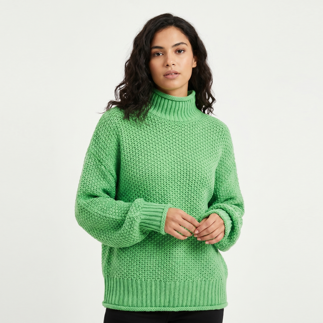 Women's Chunky Knit Mock Neck Sweater Oversized Waffle Stitch Pullover Jumper