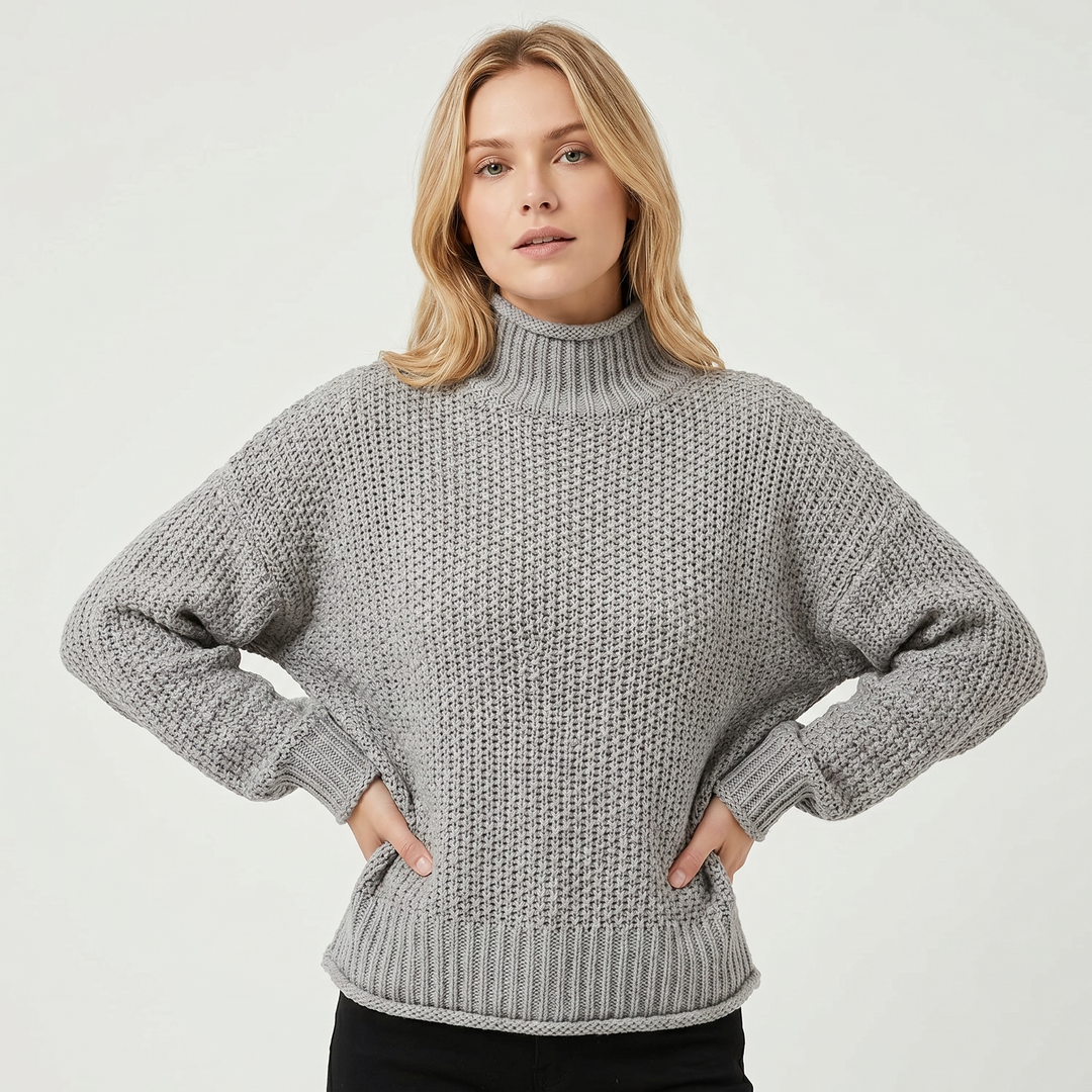Women's Chunky Knit Mock Neck Sweater Oversized Waffle Stitch Pullover Jumper