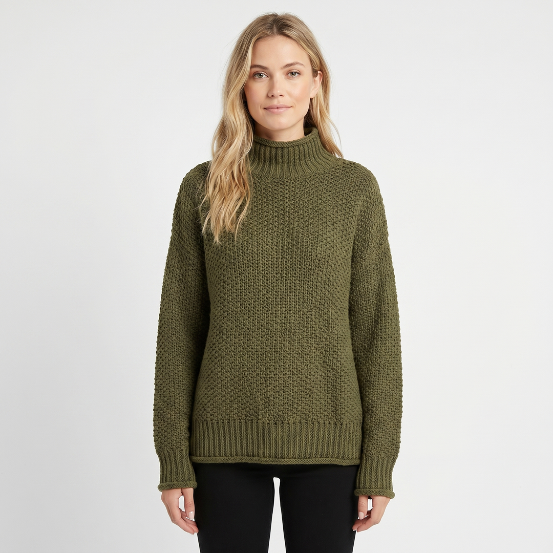 Women's Chunky Knit Mock Neck Sweater Oversized Waffle Stitch Pullover Jumper