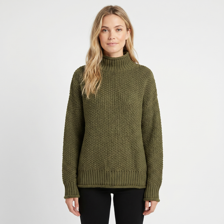 Women's Chunky Knit Mock Neck Sweater Oversized Waffle Stitch Pullover Jumper