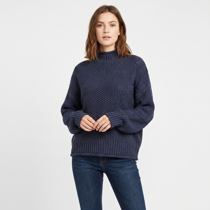 Women's Chunky Knit Mock Neck Sweater Oversized Waffle Stitch Pullover Jumper