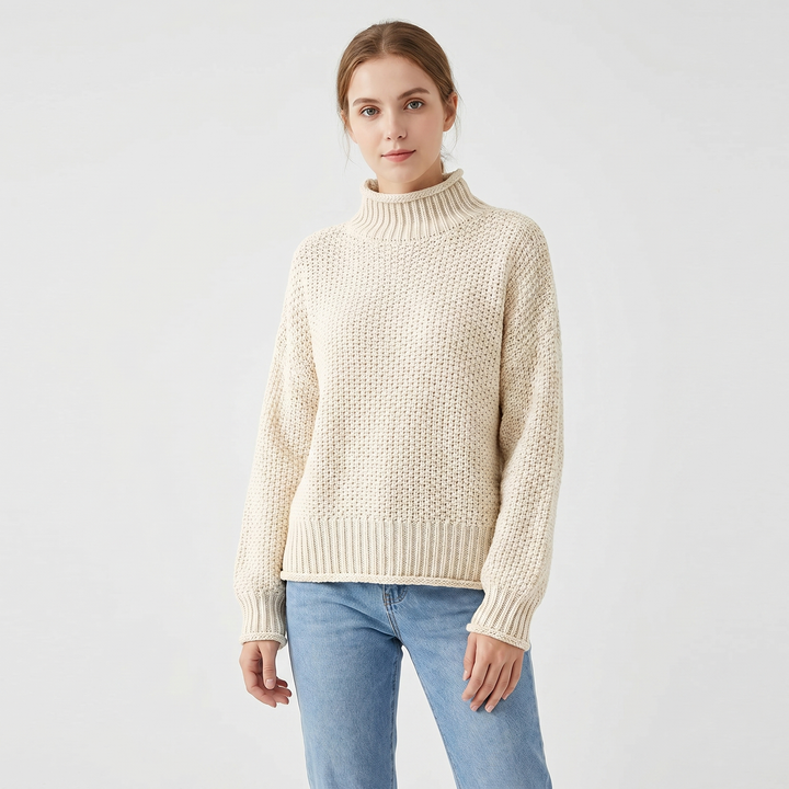 Women's Chunky Knit Mock Neck Sweater Oversized Waffle Stitch Pullover Jumper