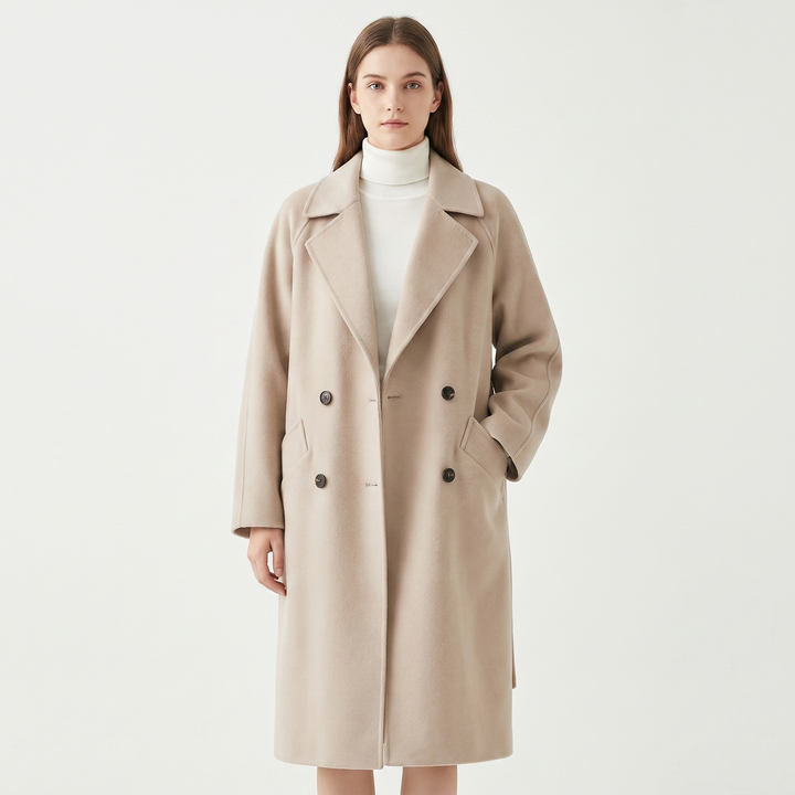 Women's Double Breasted Wool Blend Longline Coat Oversized Notch Lapel Winter