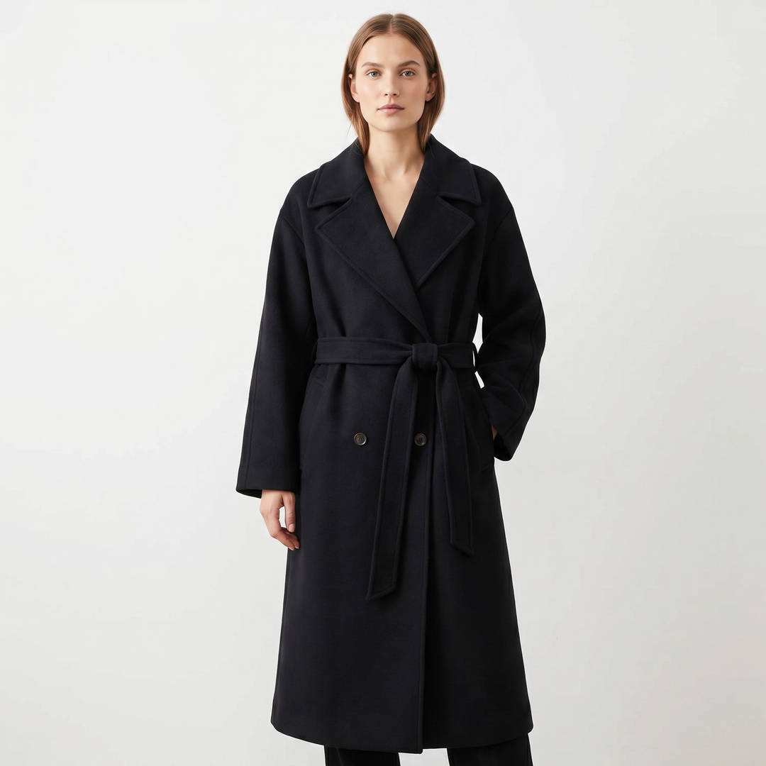 Women's Double Breasted Wool Blend Longline Coat Oversized Notch Lapel Winter