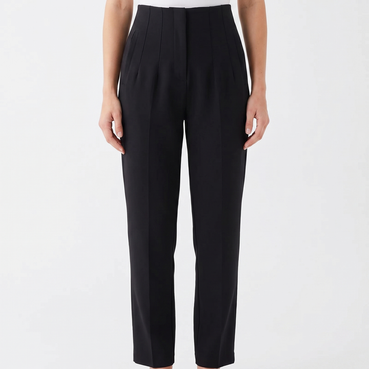 Women's High-Waist Tailored Trousers Pleated Front Straight-Leg Smart Pants