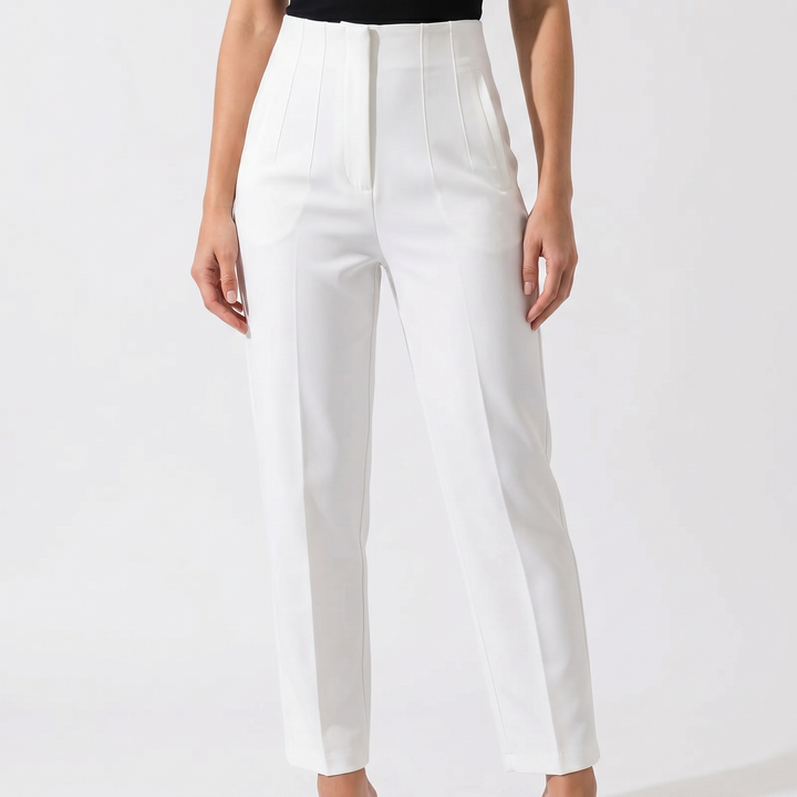 Women's High-Waist Tailored Trousers Pleated Front Straight-Leg Smart Pants